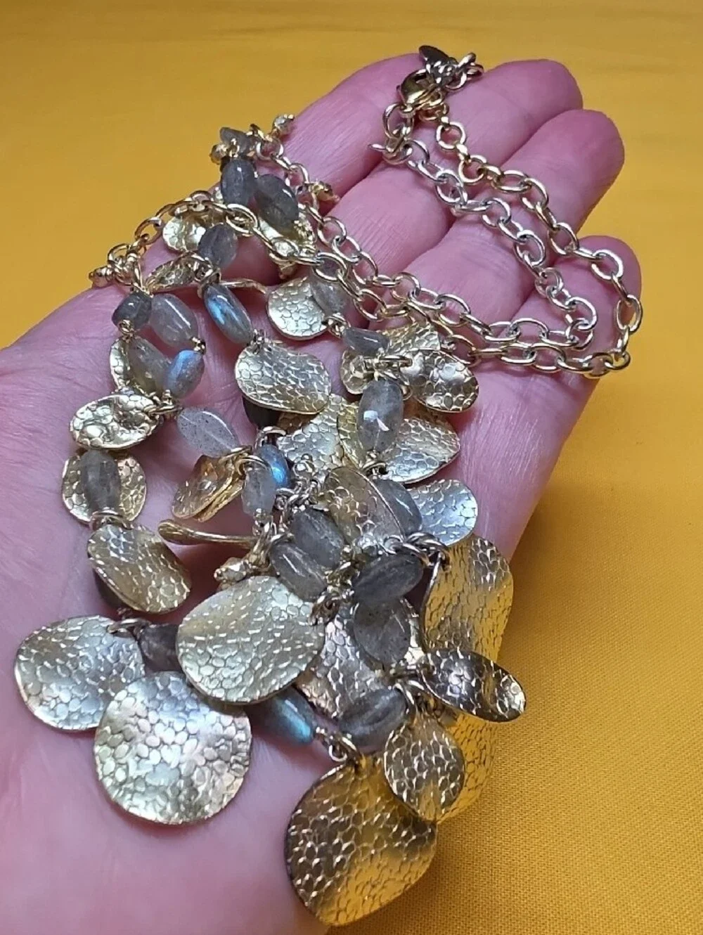 Stella & Dot Calypso Coin Necklace Silver Hammered Disc Bib Statement 17
